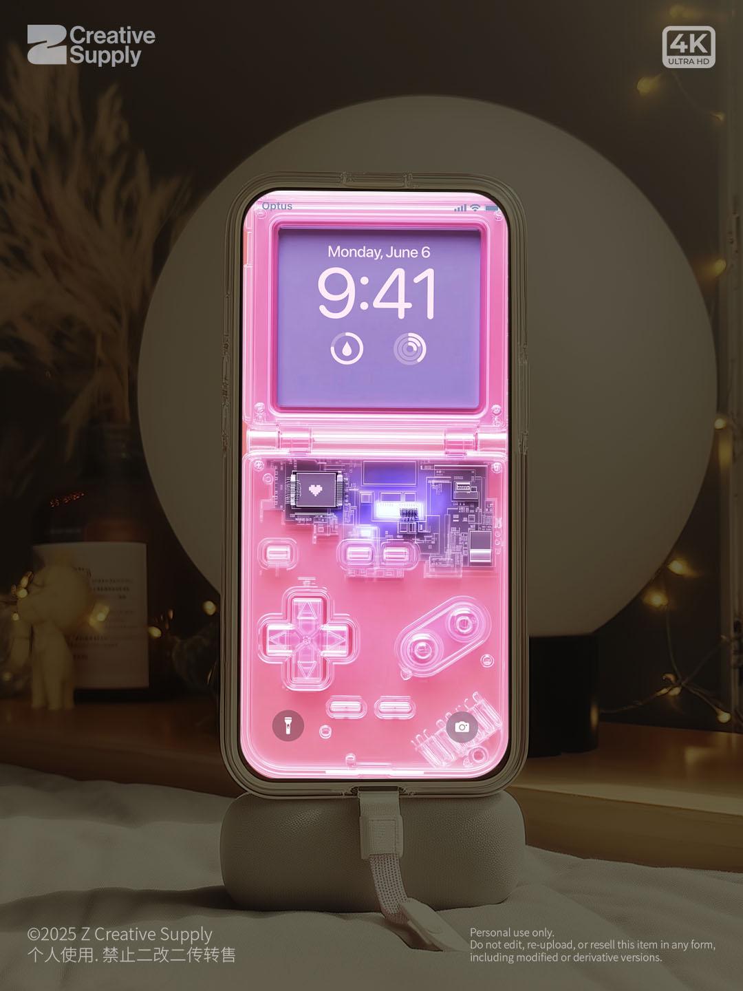 Pink Retro Gameboy console Phone Wallpaper