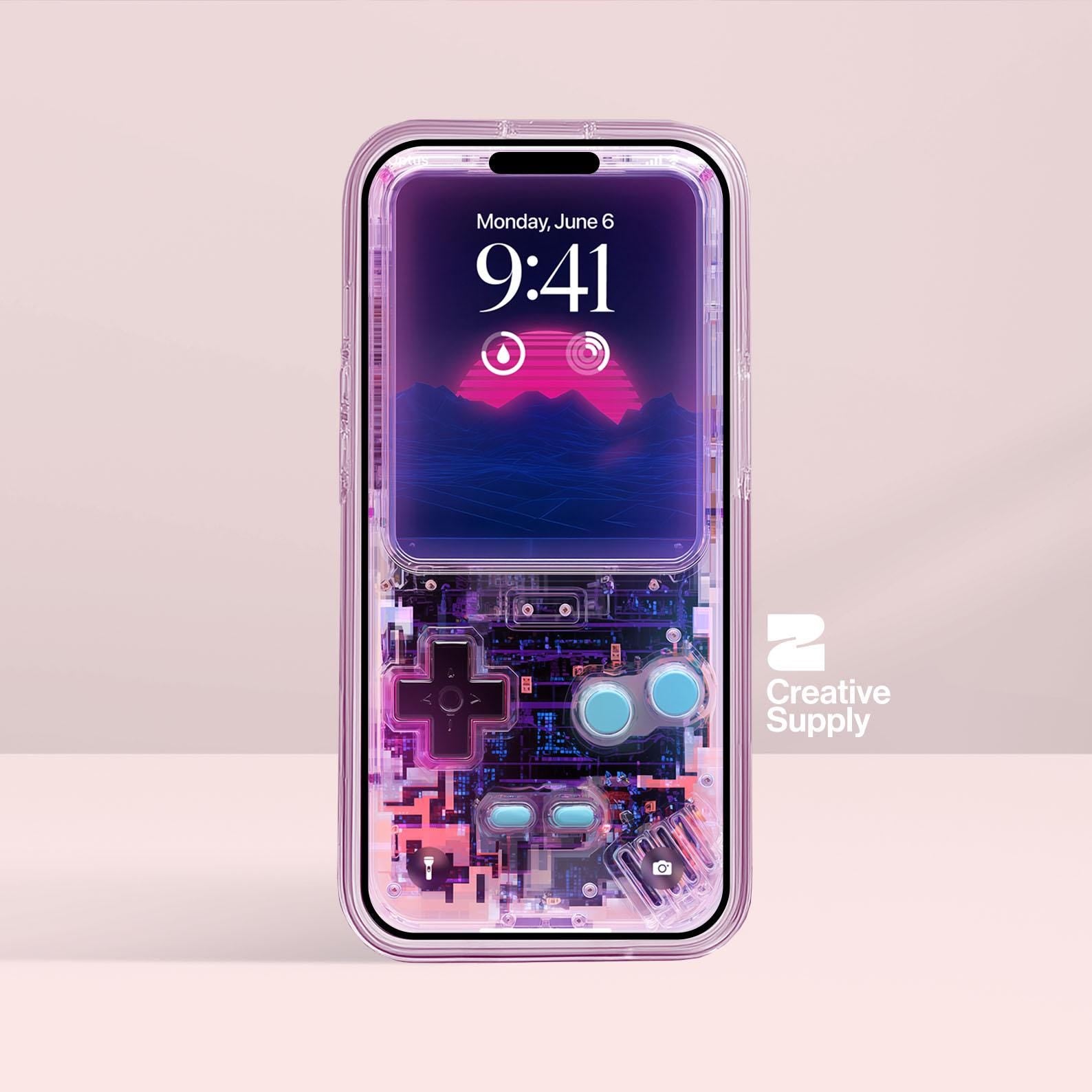 Purple Retro game console Wallpaper – Vaporwave transparent Digital Art for Phone screen | Pastel cute nostalgic Lo fi gamer aesthetics