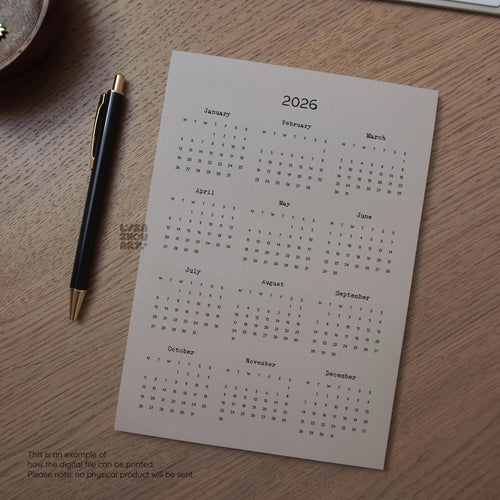 2026 At-a-Glance Yearly Calendar Printable