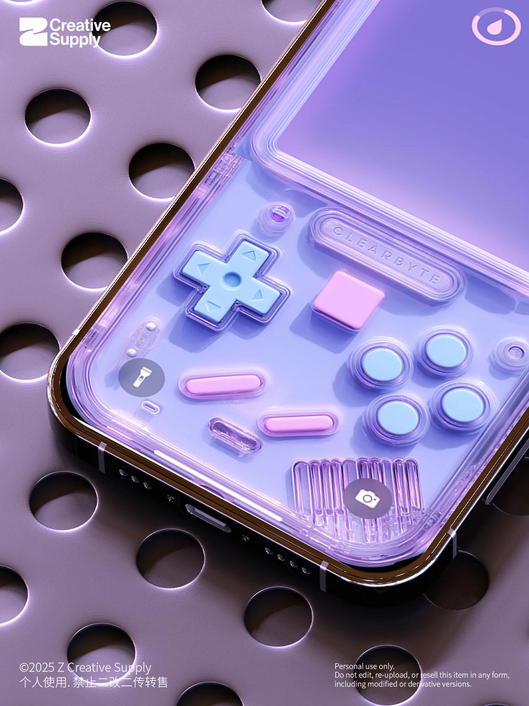 Pastel Purple retro Gameboy Phone Wallpaper Pixel Ultra-Realistic Transparent Y2k Digital Art for Phone screen | Cute girly gamer aesthetics