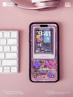Pink Retro Gameboy Phone Wallpaper,  Transparent Realistic game console circuit board Digital Art for Lock screen,Pastel y2k aesthetics