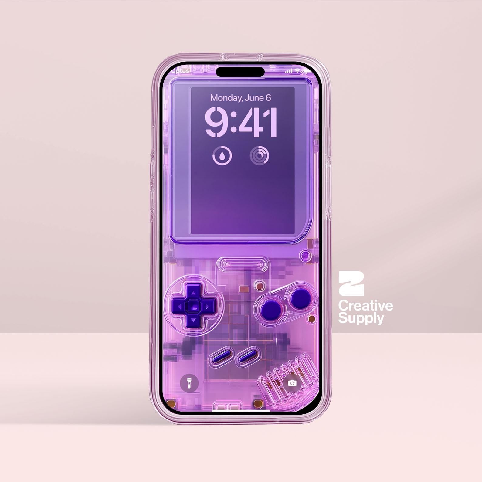 Purple Retro game console Wallpaper – Ultra-Realistic transparent Digital Art for Phone screen | Pastel  cute nostalgic gamer aesthetics