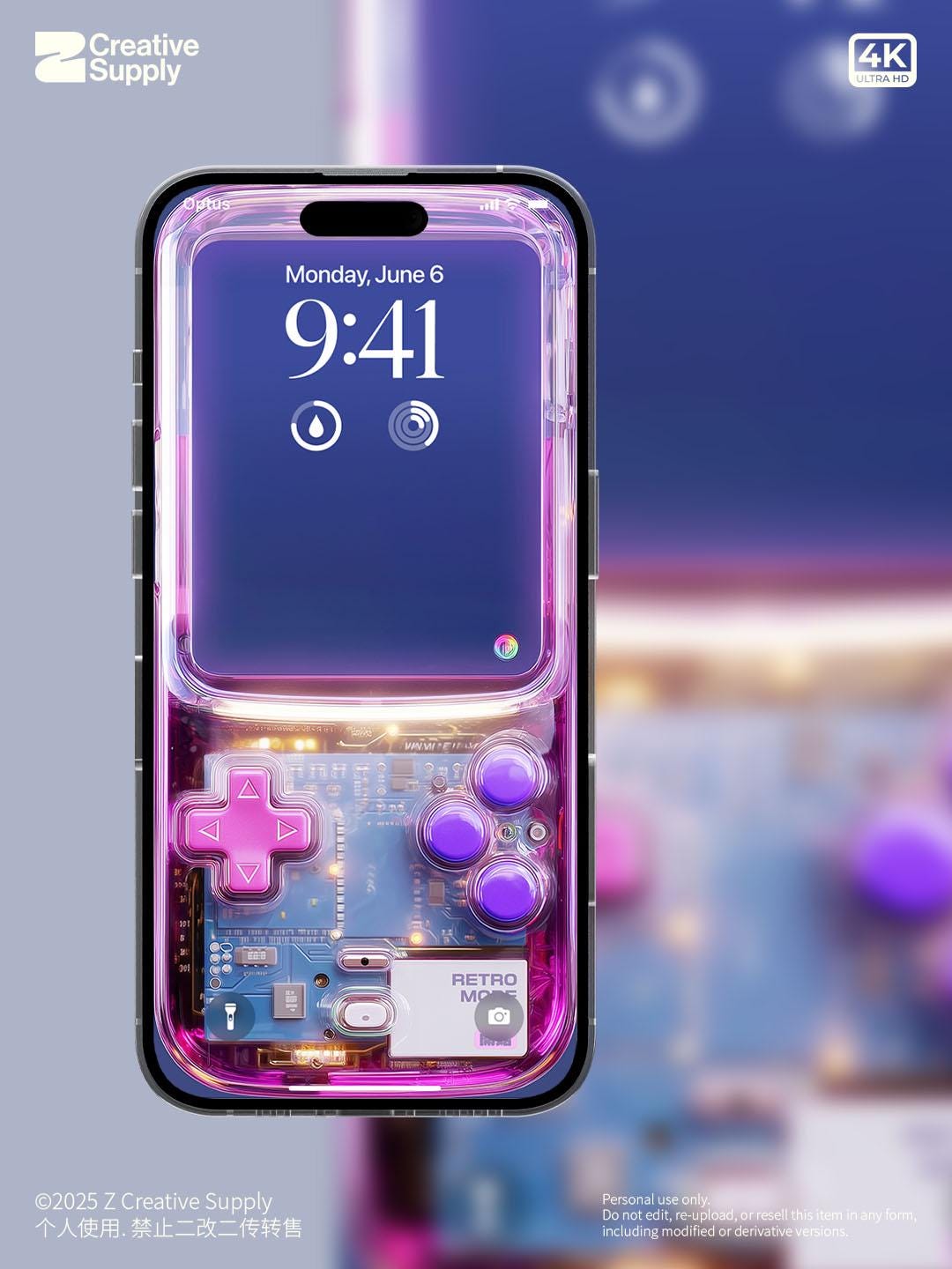 Pink Purple Retro game console Phone Wallpaper