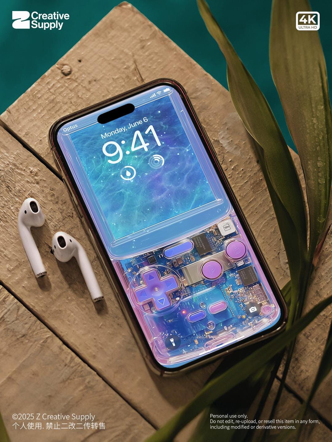 Purple Game Console iPhone Wallpaper: Retro Ocean Theme (Digital Download