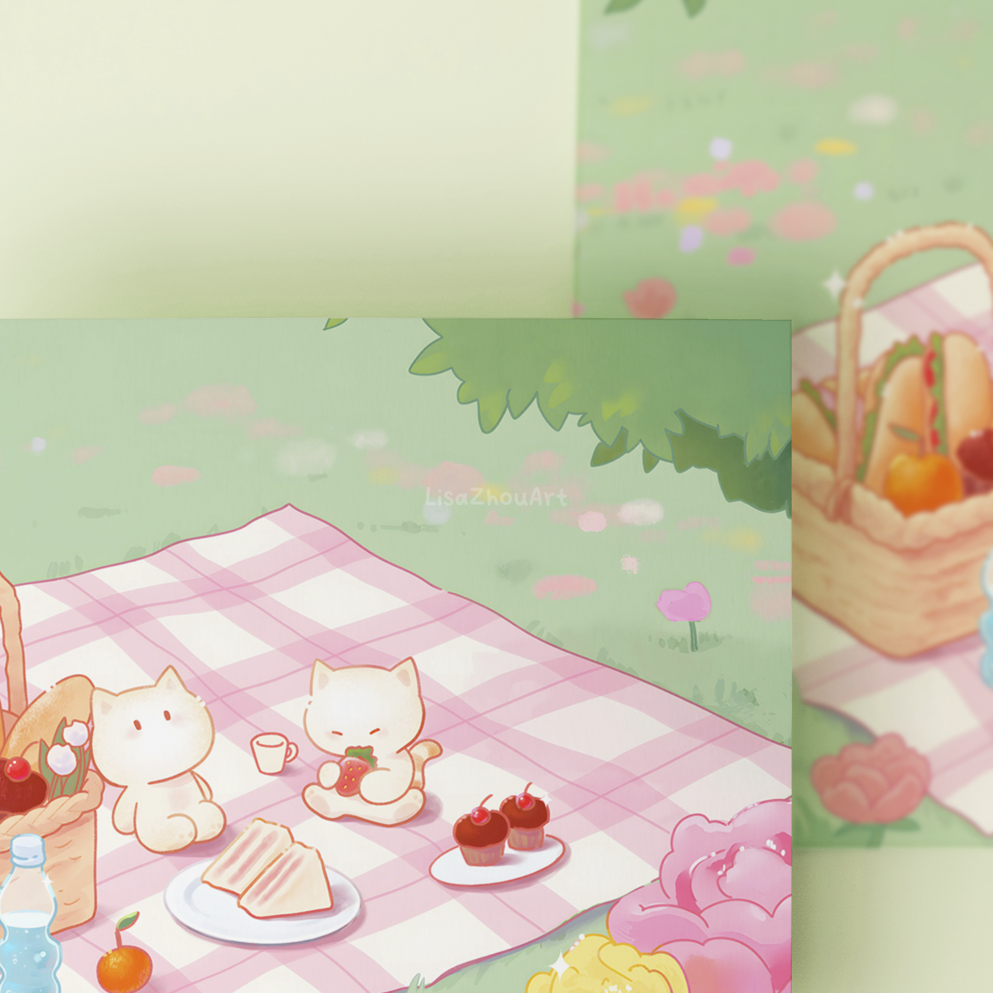 Cat Picnic Small Art Print