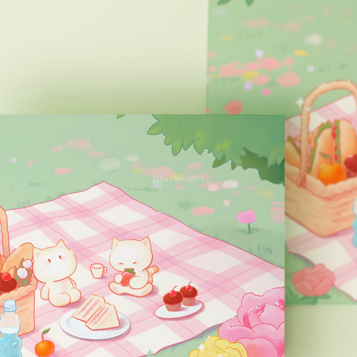 Cat Picnic Small Art Print