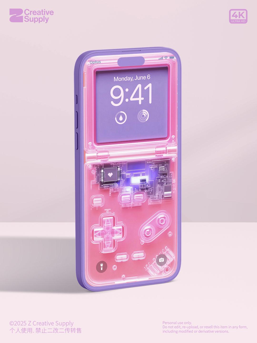Pink Retro Gameboy console Phone Wallpaper