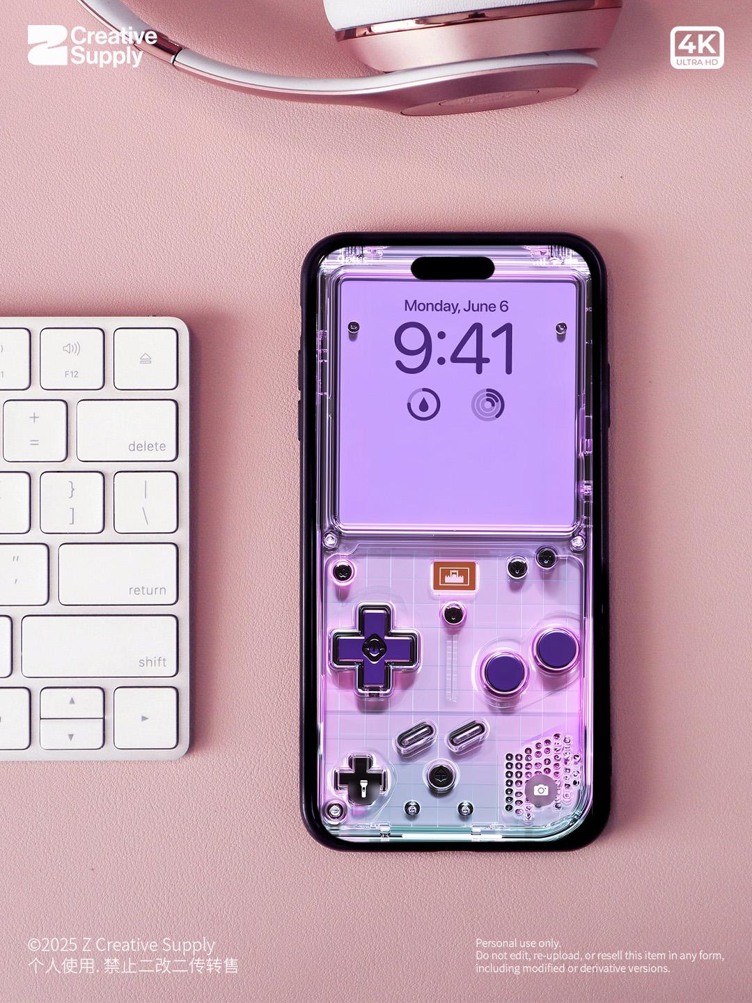 Purple Retro game console iPhone Wallpaper Transparent gaming device Digital Art lock screen  Pastel cute nostalgic gamer aesthetics