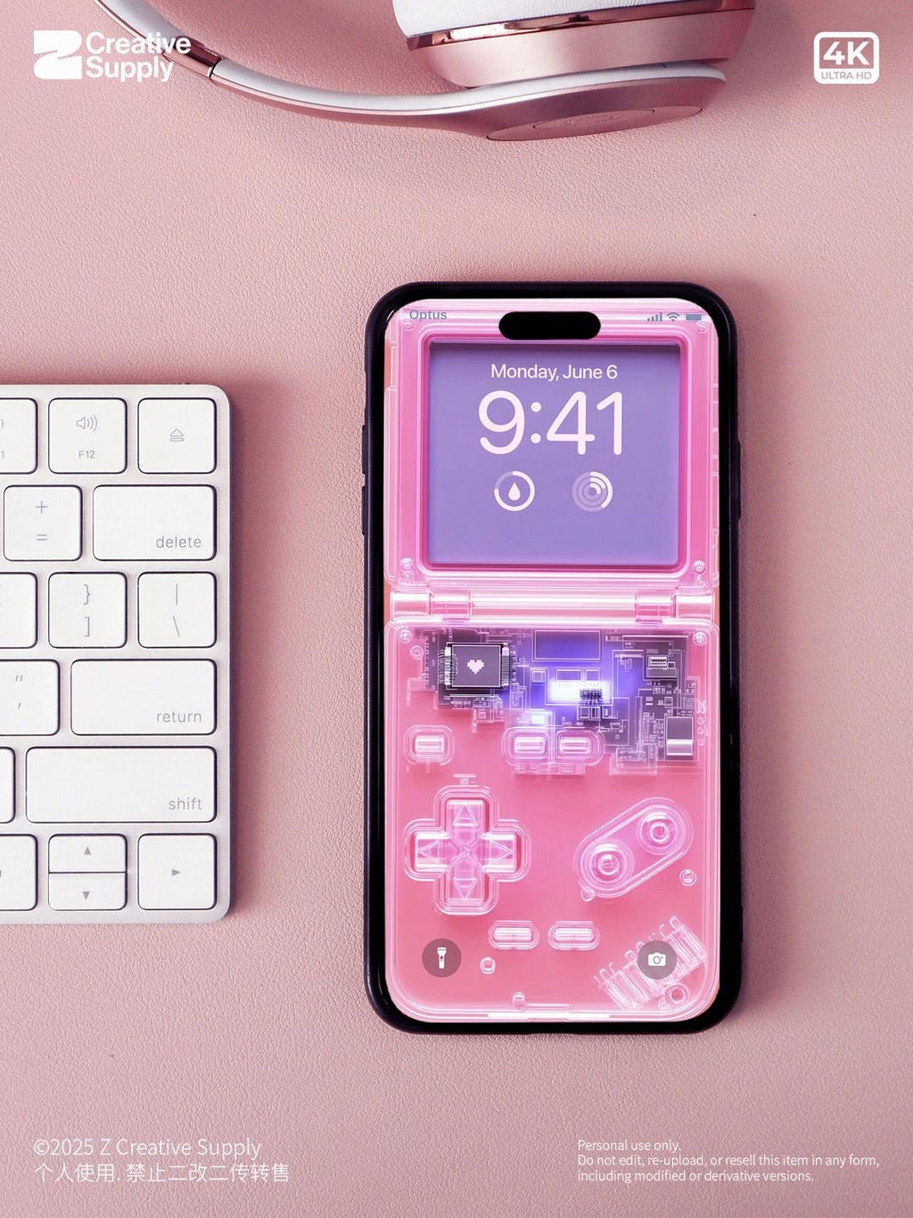 Pink Retro Gameboy console Phone Wallpaper