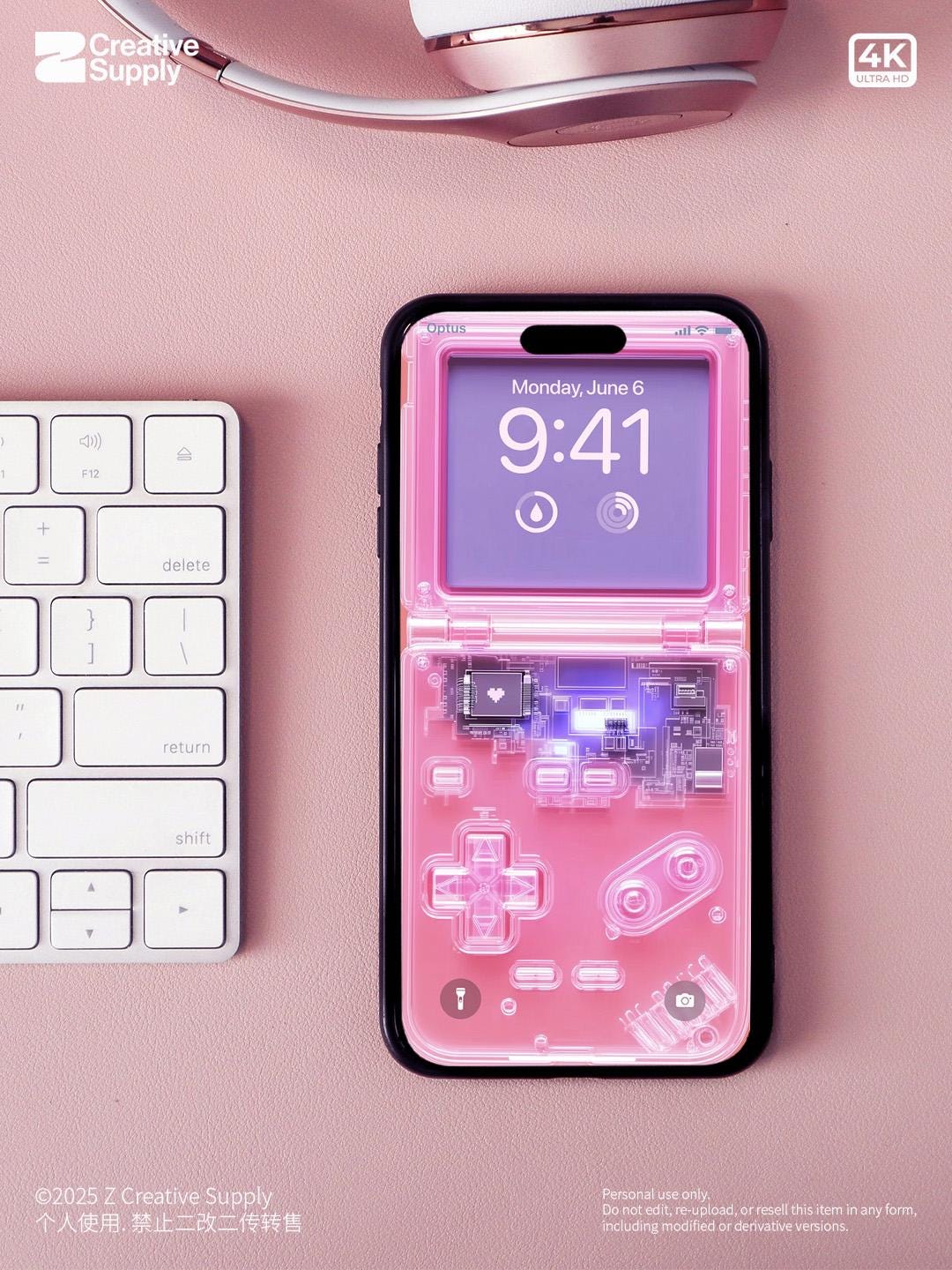 Pink Retro Gameboy console Phone Wallpaper