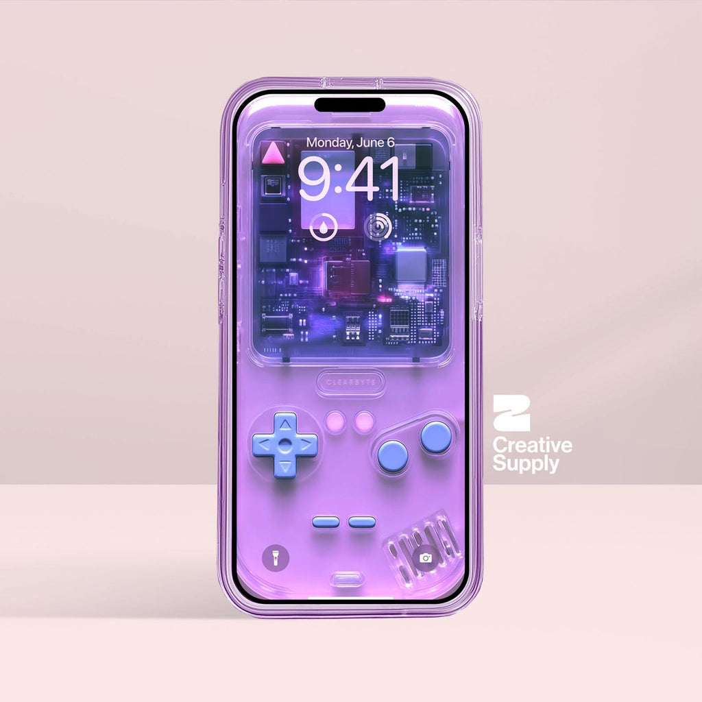 Purple Retro game console Wallpaper – Ultra-Realistic transparent Digital Art for Phone screen | Pastel  cute nostalgic gamer aesthetics