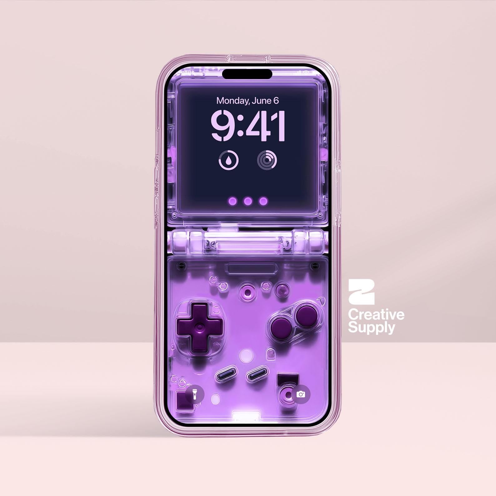 Purple Retro game console iPhone Wallpaper Ultra-Realistic transparent Digital Art for lock screen | Pastel  cute nostalgic gamer aesthetics