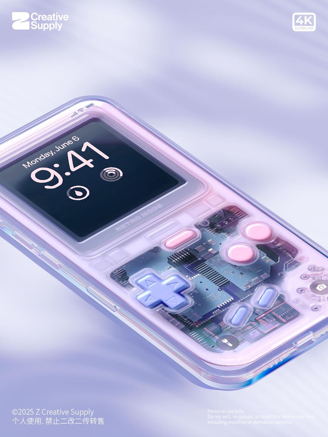 Pastel Pink Purple retro Gameboy Phone Wallpaper Ultra-Realistic Transparent Y2k Digital Art for Phone screen | Cute girly gamer aesthetics