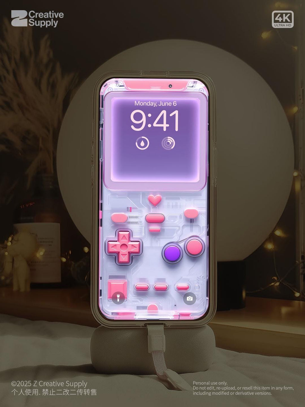 Pink Transparent Gameboy Wallpaper – Ultra-Realistic Retro lock phone screen | Pastel gamer aesthetic digital art