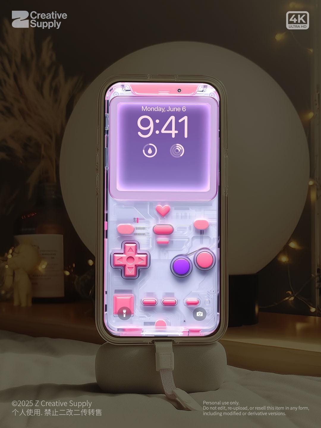 Pink Transparent Gameboy Wallpaper – Ultra-Realistic Retro lock phone screen | Pastel gamer aesthetic digital art