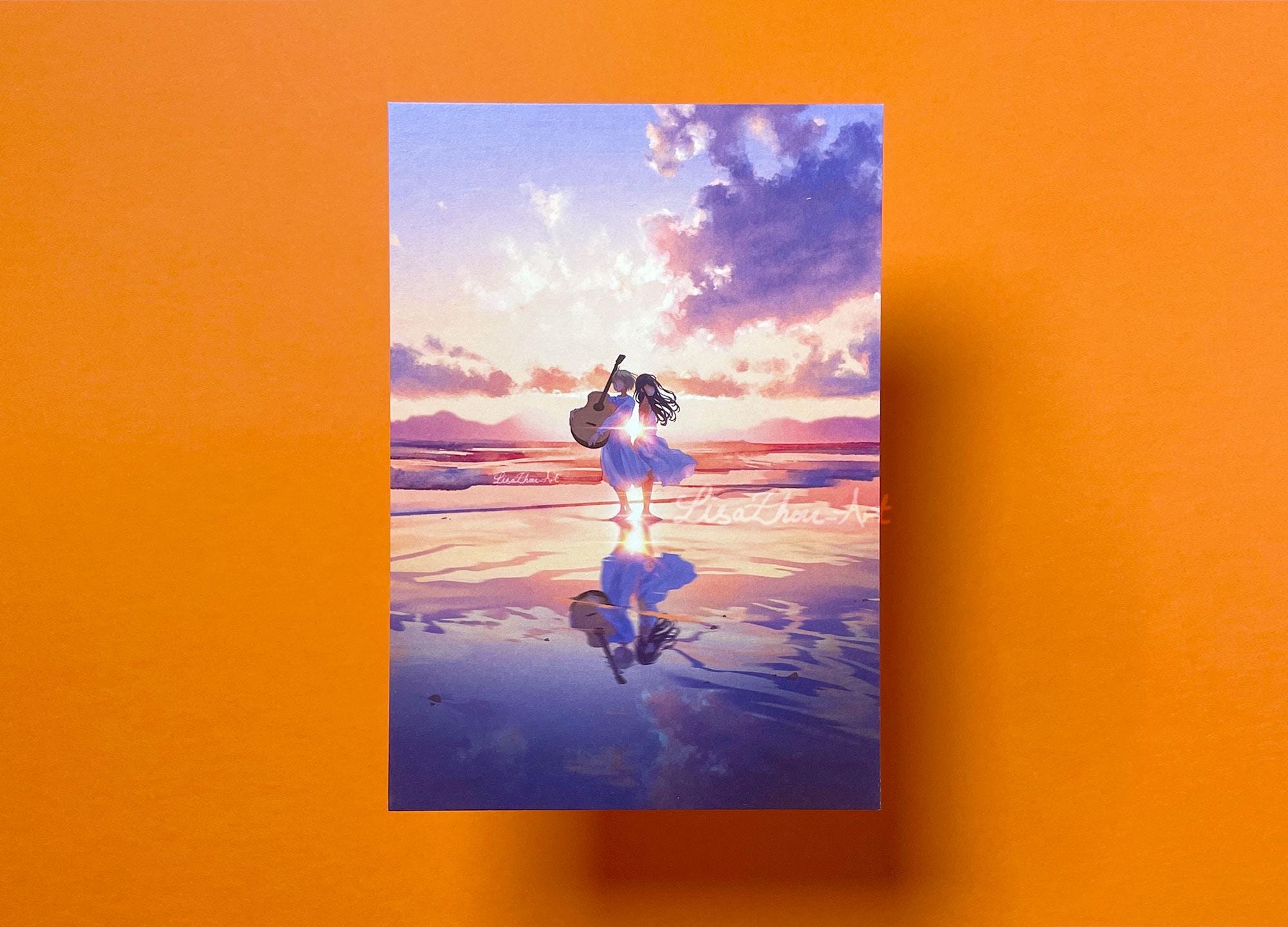 Sunset Guitar Postcard