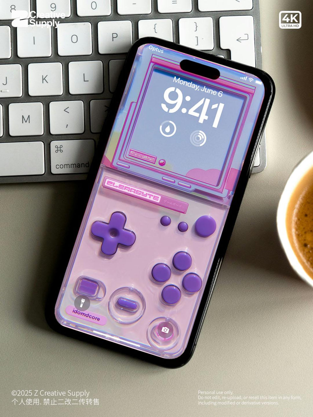 Retro Purple Gameboy Phone Wallpaper | Vaporwave Pastel Dreamy Aesthetic Y2K Lock Screen | Transparent Realistic Futurism Gamer Background