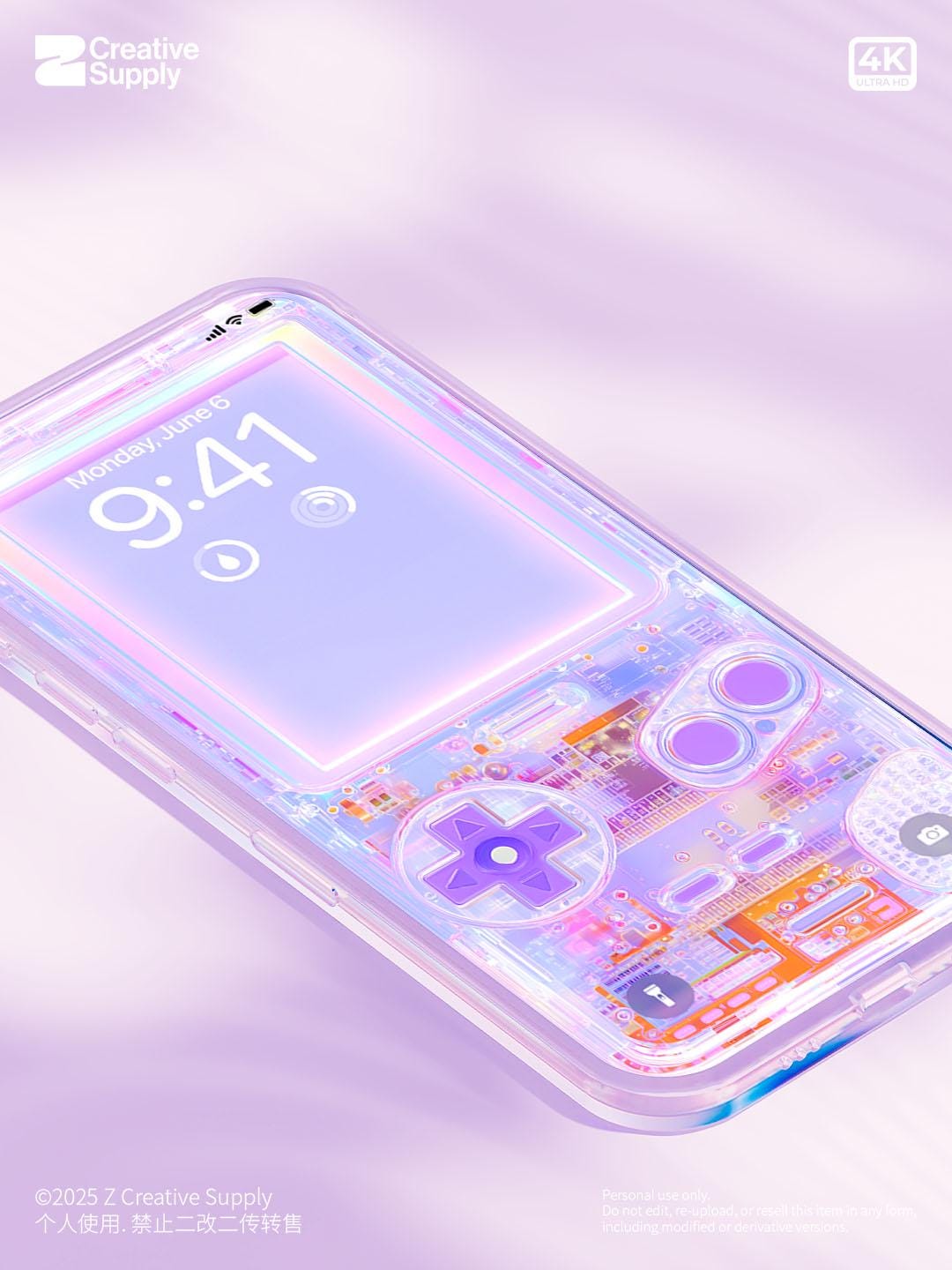 Purple Game Console Wallpaper Retro Pastel Realistic Transparent Digital Art for Phone screen Circuit board aesthetics background for gamers