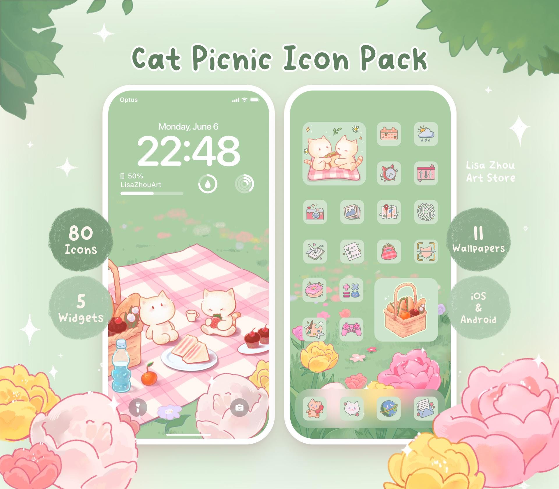 Spring Cat Picnic Icon Pack