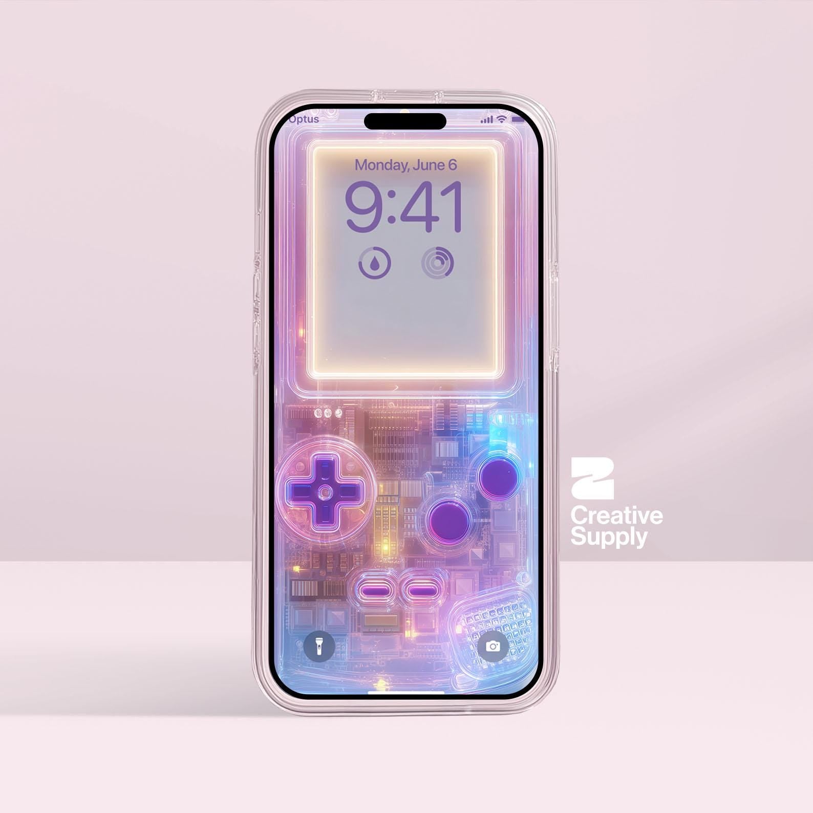 Pink Purple Blue Transparent Gradient Gameboy Wallpaper – Ultra-Realistic Retro Digital Art for Phone screen | Pastel gamer aesthetics