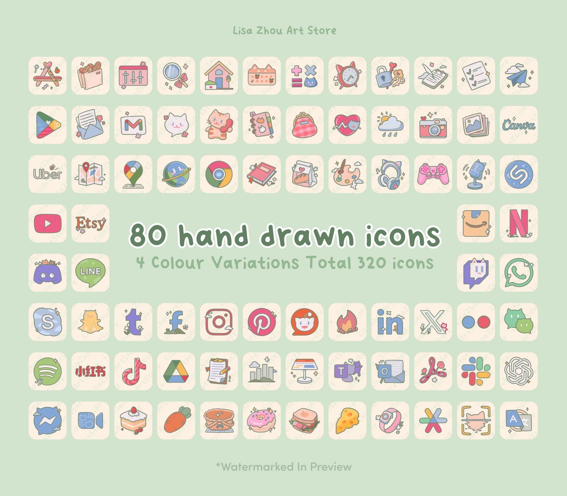 Spring Cat Picnic Icon Pack