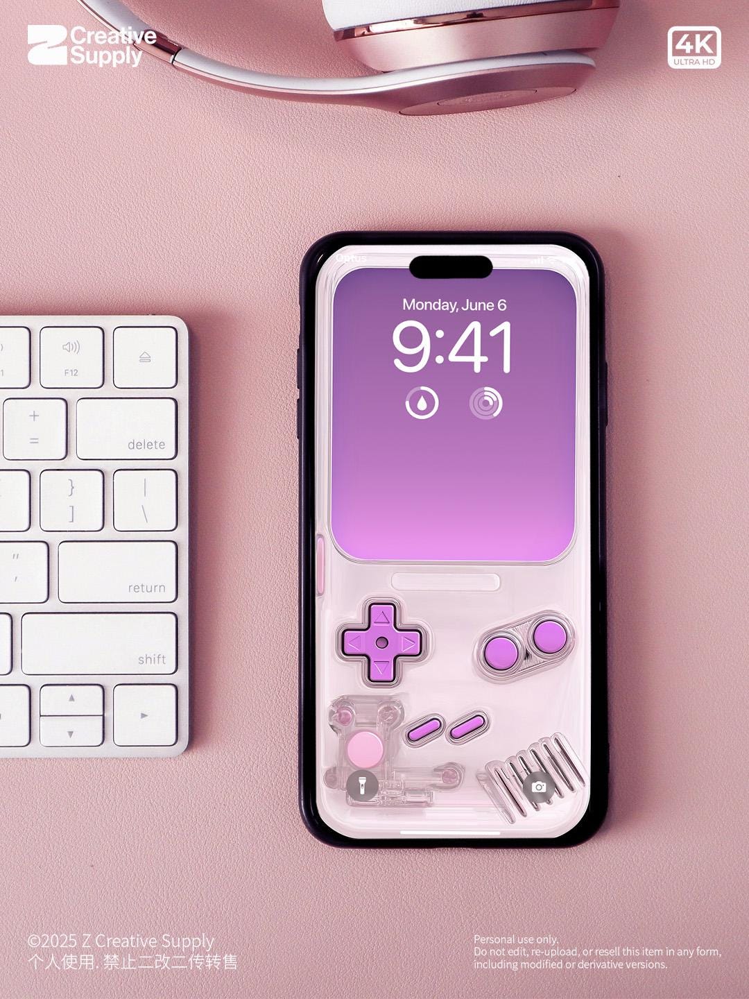 Purple Transparent Gameboy Phone Wallpaper | Minimal Y2K Retro Gamer Lock Screen | Aesthetic Pastel Digital Background