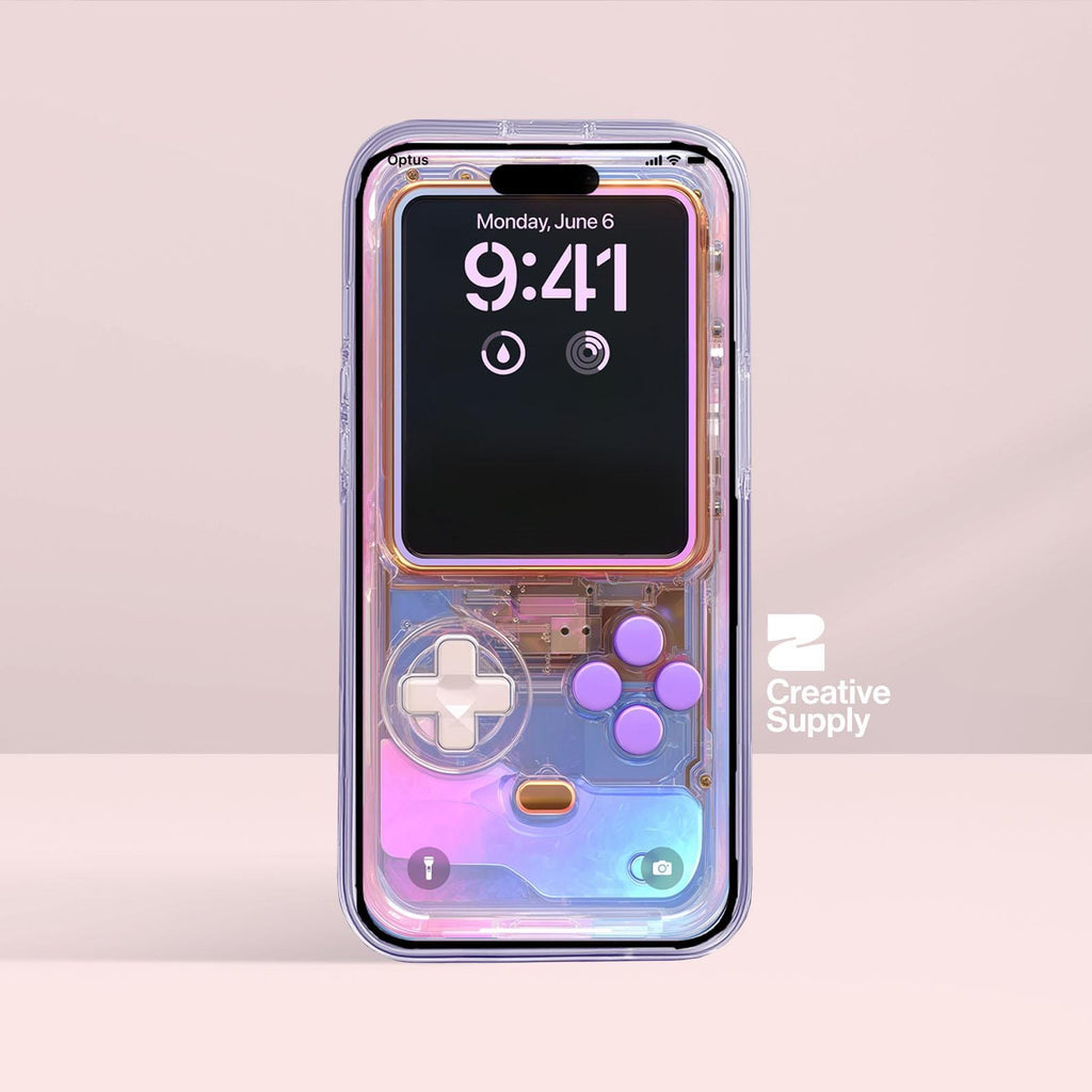 Iridescent Gradient Game console Wallpaper| Transparent Pink Purple Blue Dreamy Retro Digital Art for Phone screen | Pastel gamer aesthetics
