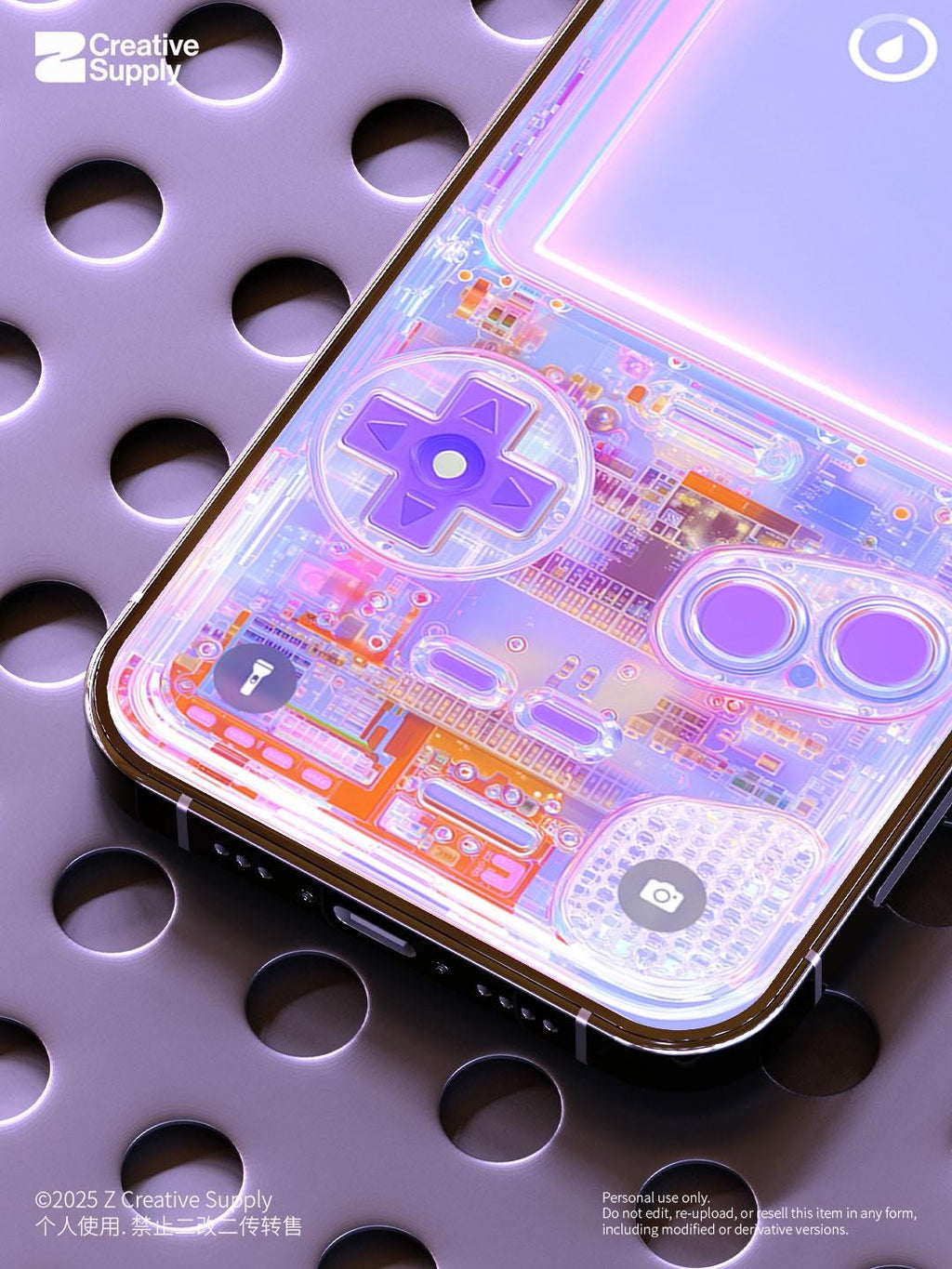 Purple Game Console Wallpaper Retro Pastel Realistic Transparent Digital Art for Phone screen Circuit board aesthetics background for gamers