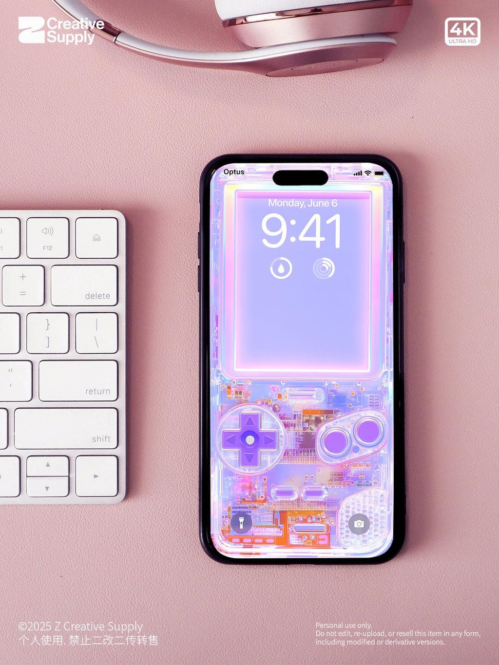 Purple Game Console Wallpaper Retro Pastel Realistic Transparent Digital Art for Phone screen Circuit board aesthetics background for gamers