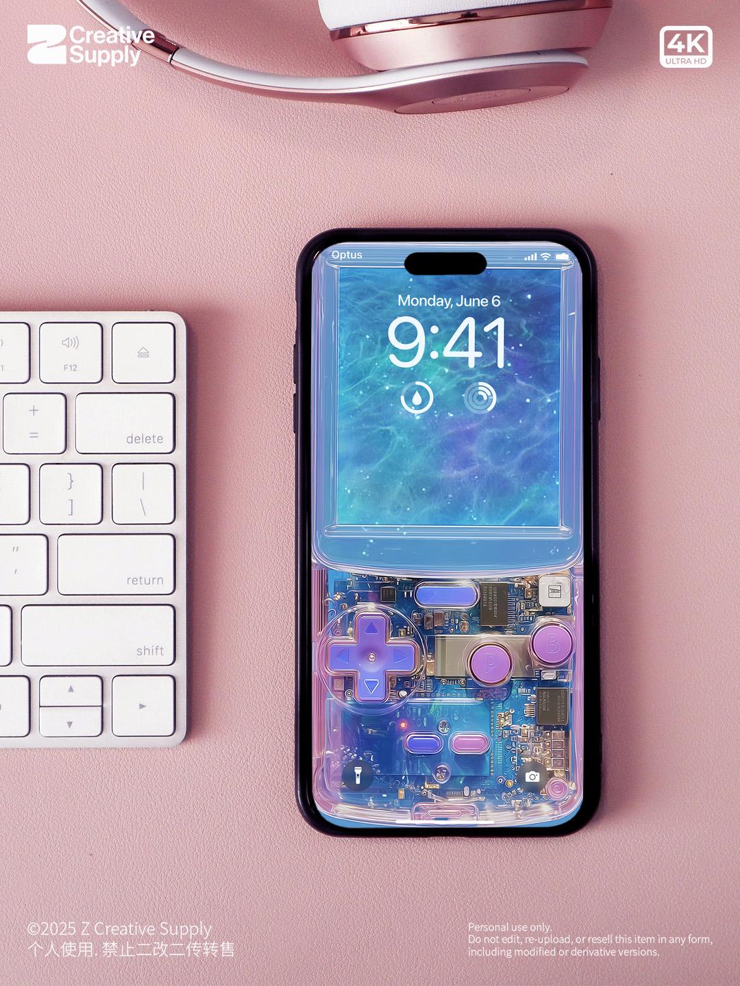 Purple Game Console iPhone Wallpaper: Retro Ocean Theme (Digital Download