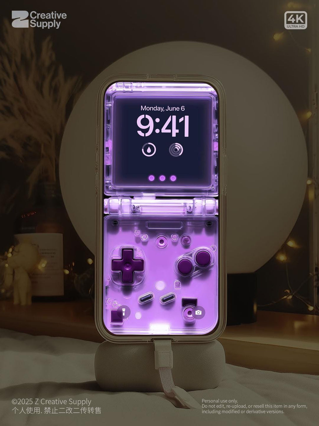Purple Retro game console iPhone Wallpaper Ultra-Realistic transparent Digital Art for lock screen | Pastel  cute nostalgic gamer aesthetics