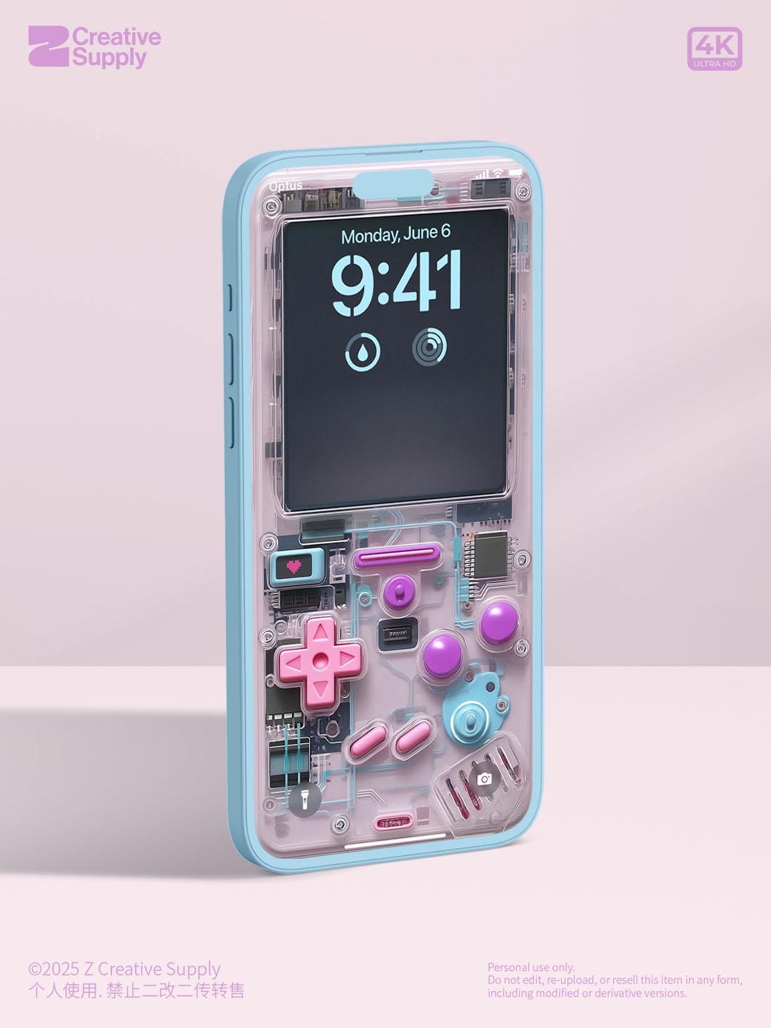 Pink purple retro Gameboy Phone Wallpaper Ultra-Realistic Transparent Y2k Digital Art for Phone screen | Pastel  gamer aesthetics