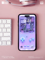 Purple Retro game console Wallpaper Realistic transparent Digital Art for Phone screen Gradient Pastel cute nostalgic gamer aesthetics