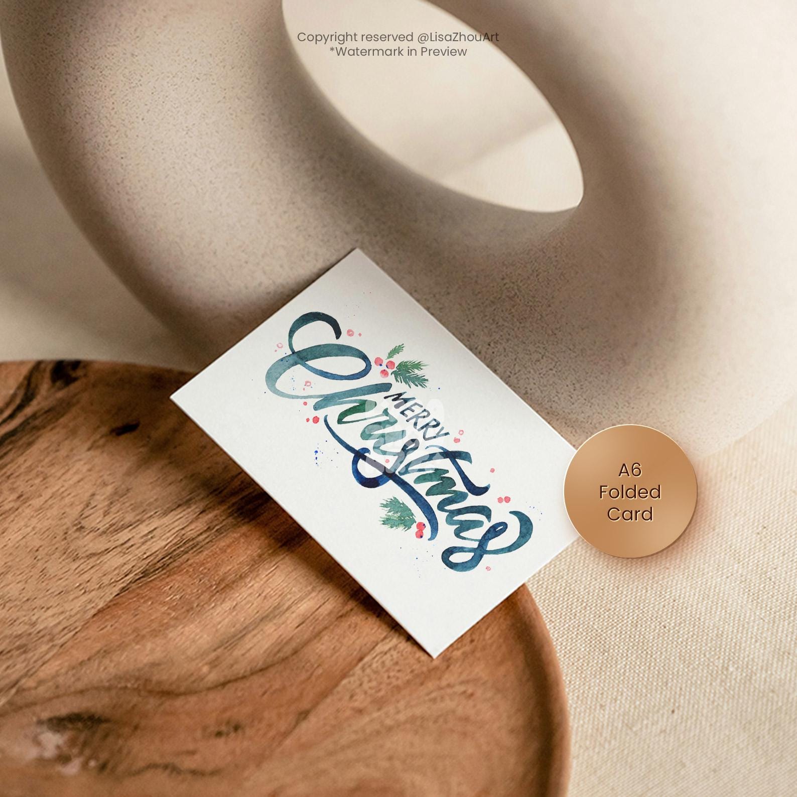 Merry Christmas Typography Greeting Card | A6 Card with Envelope