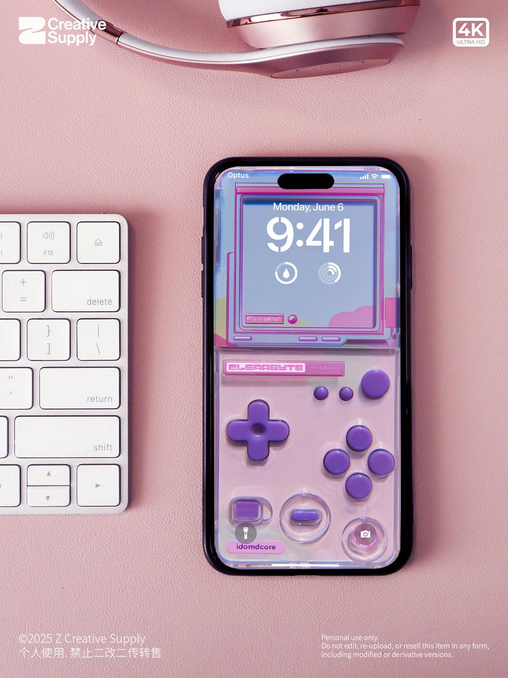 Retro Purple Gameboy Phone Wallpaper | Vaporwave Pastel Dreamy Aesthetic Y2K Lock Screen | Transparent Realistic Futurism Gamer Background