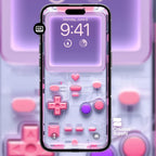 Pink Transparent Gameboy Wallpaper – Ultra-Realistic Retro lock phone screen | Pastel gamer aesthetic digital art