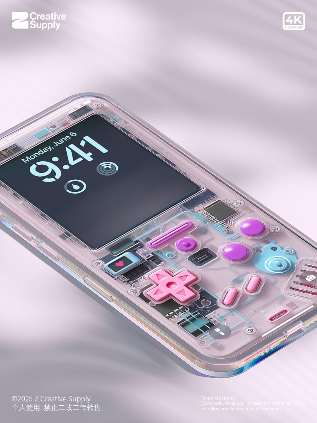 Pink purple retro Gameboy Phone Wallpaper Ultra-Realistic Transparent Y2k Digital Art for Phone screen | Pastel  gamer aesthetics