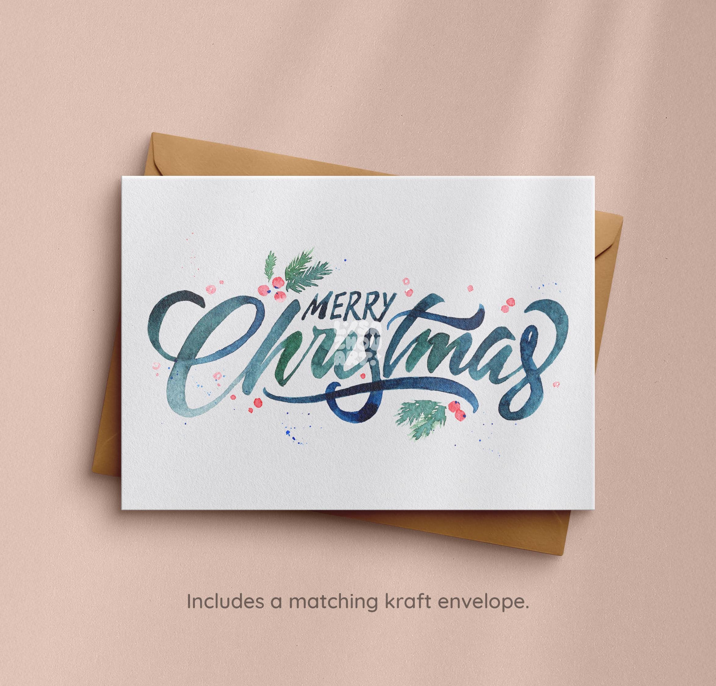 Merry Christmas Typography Greeting Card | A6 Card with Envelope