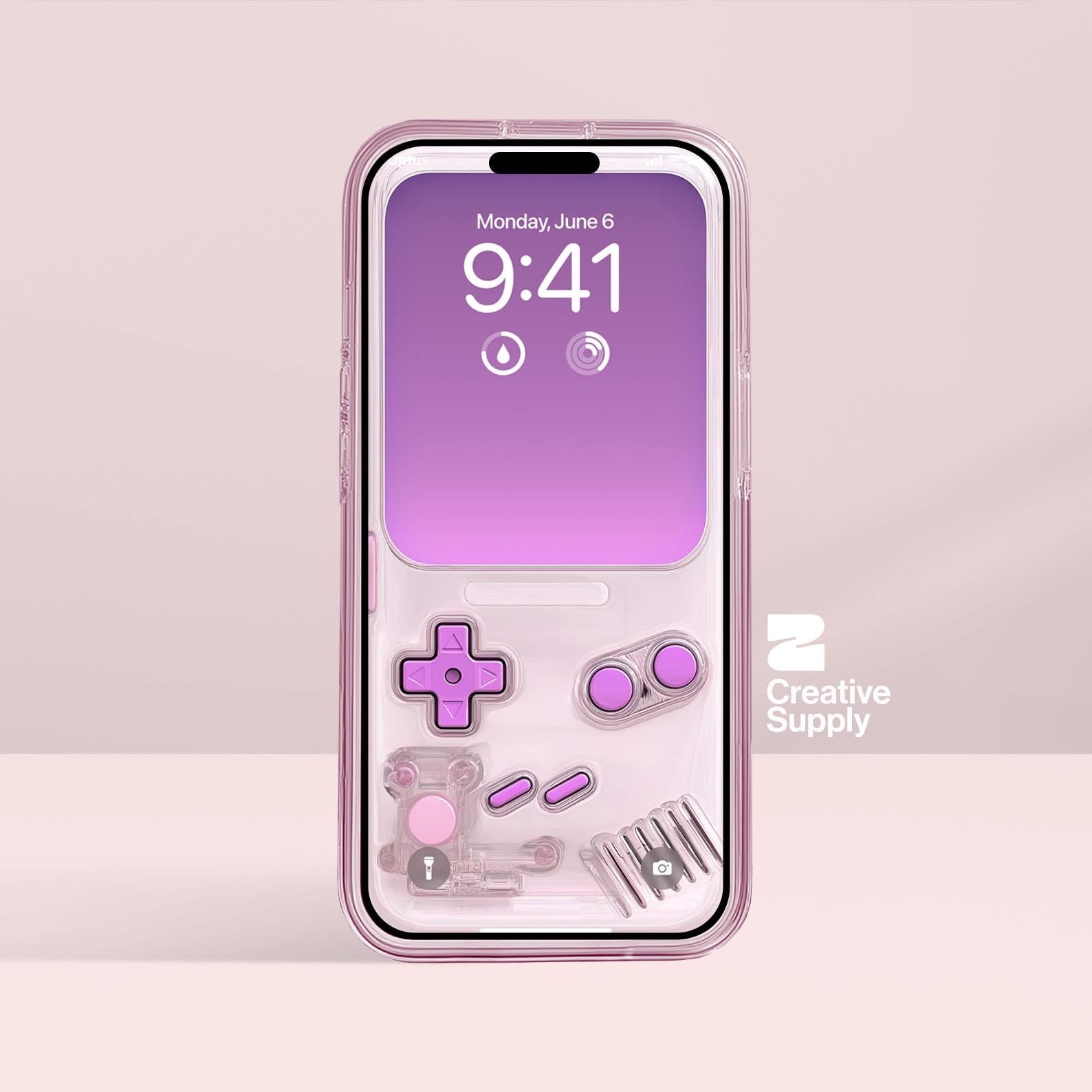 Purple Transparent Gameboy Phone Wallpaper | Minimal Y2K Retro Gamer Lock Screen | Aesthetic Pastel Digital Background