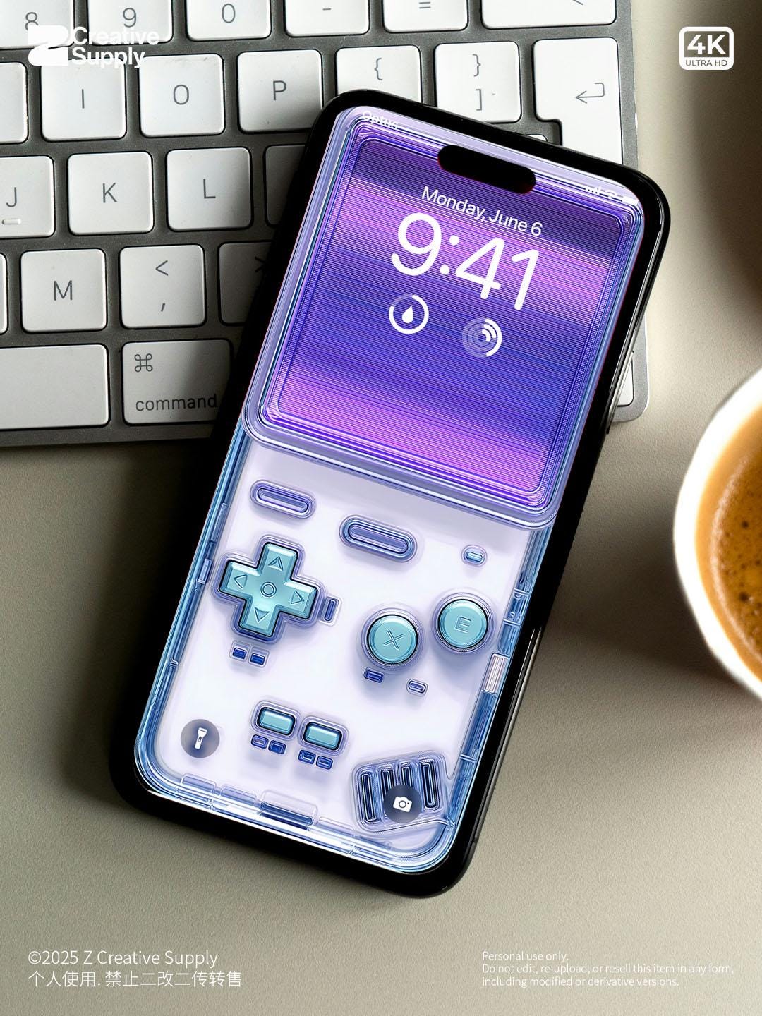 White retro game console Phone Wallpaper Ultra-Realistic purple glitch Y2k Digital Art for Phone screen | Pixel vaporwave gamer aesthetics