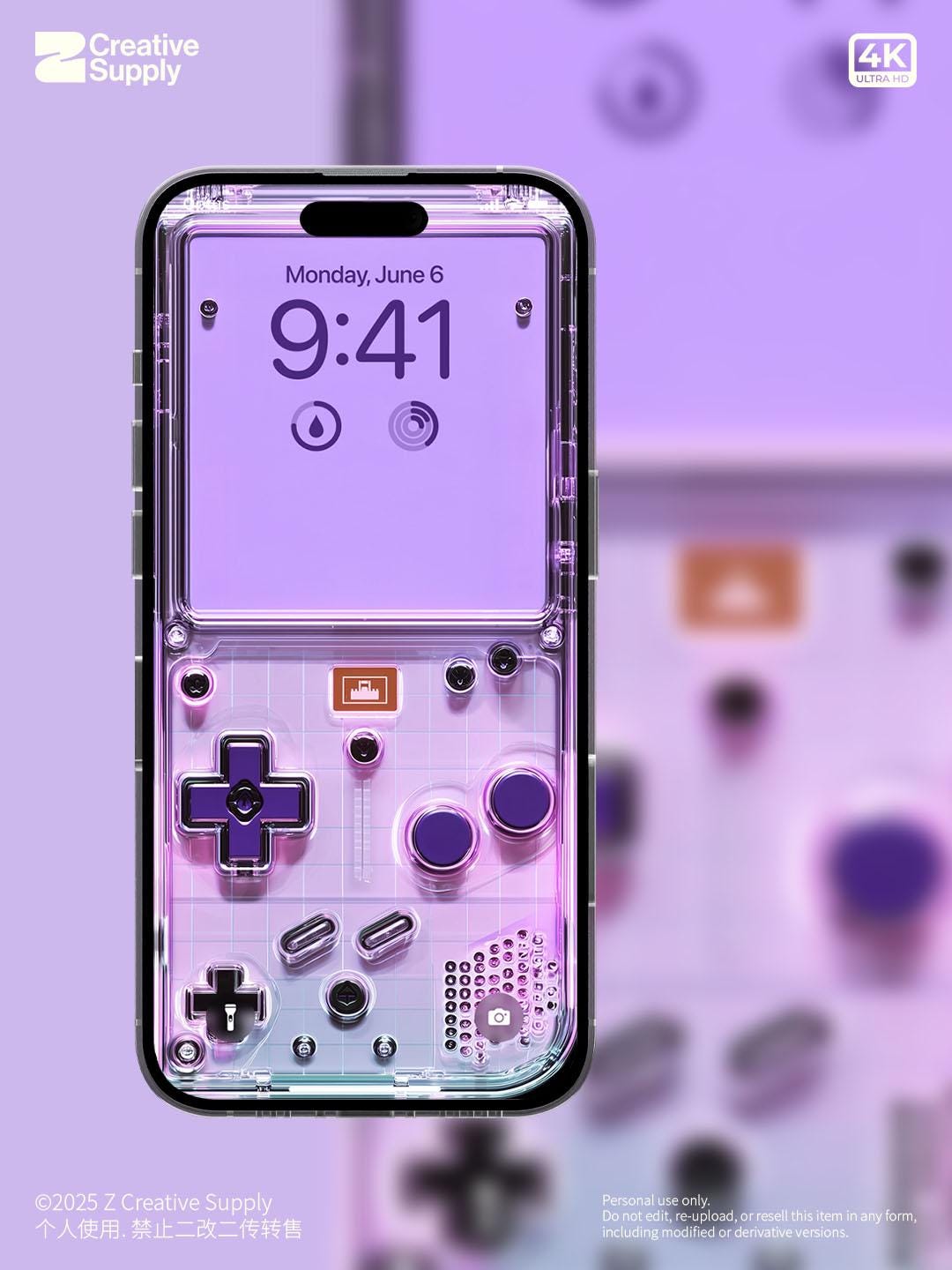Purple Retro game console iPhone Wallpaper Transparent gaming device Digital Art lock screen  Pastel cute nostalgic gamer aesthetics