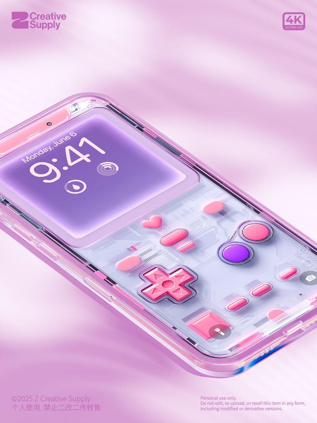 Pink Transparent Gameboy Wallpaper – Ultra-Realistic Retro lock phone screen | Pastel gamer aesthetic digital art