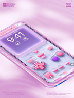 Pink Transparent Gameboy Wallpaper – Ultra-Realistic Retro lock phone screen | Pastel gamer aesthetic digital art