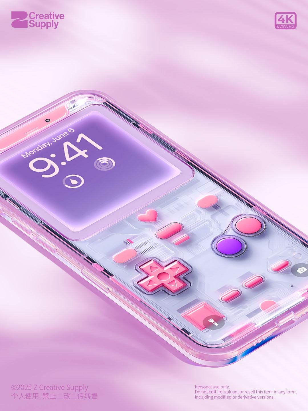 Pink Transparent Gameboy Wallpaper – Ultra-Realistic Retro lock phone screen | Pastel gamer aesthetic digital art
