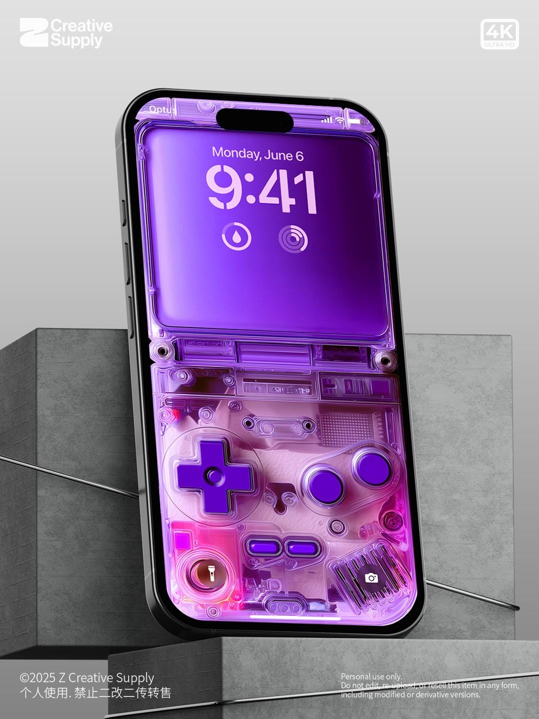 Purple Retro game console iPhone Wallpaper Ultra-Realistic transparent Digital Art for lock screen | Pastel  cute nostalgic gamer aesthetics