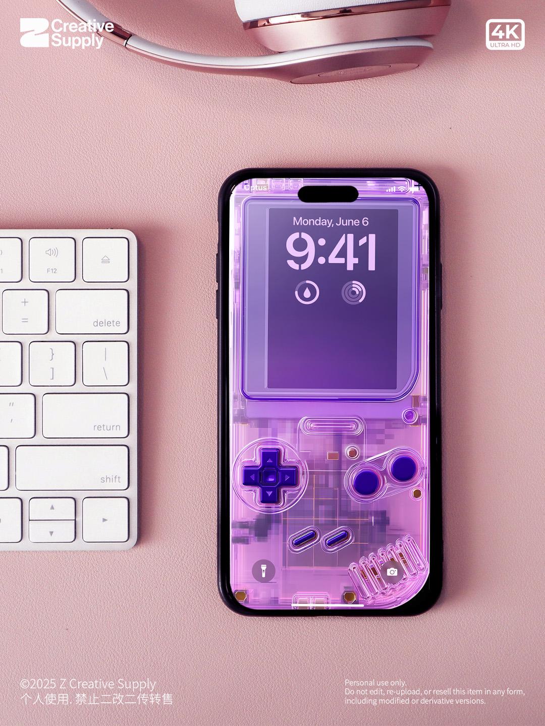 Purple Retro game console Wallpaper – Ultra-Realistic transparent Digital Art for Phone screen | Pastel  cute nostalgic gamer aesthetics
