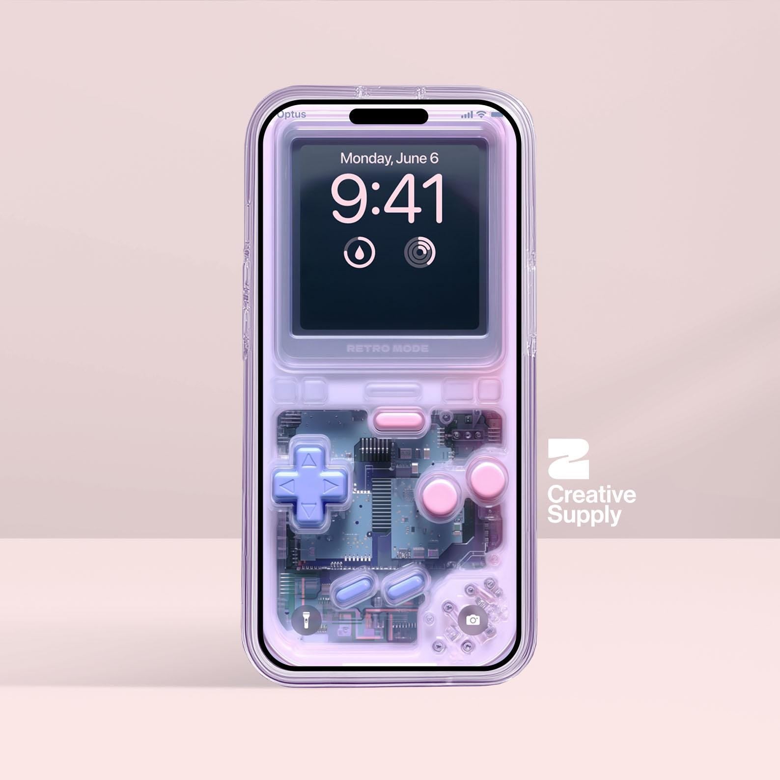 Pastel Pink Purple retro Gameboy Phone Wallpaper Ultra-Realistic Transparent Y2k Digital Art for Phone screen | Cute girly gamer aesthetics