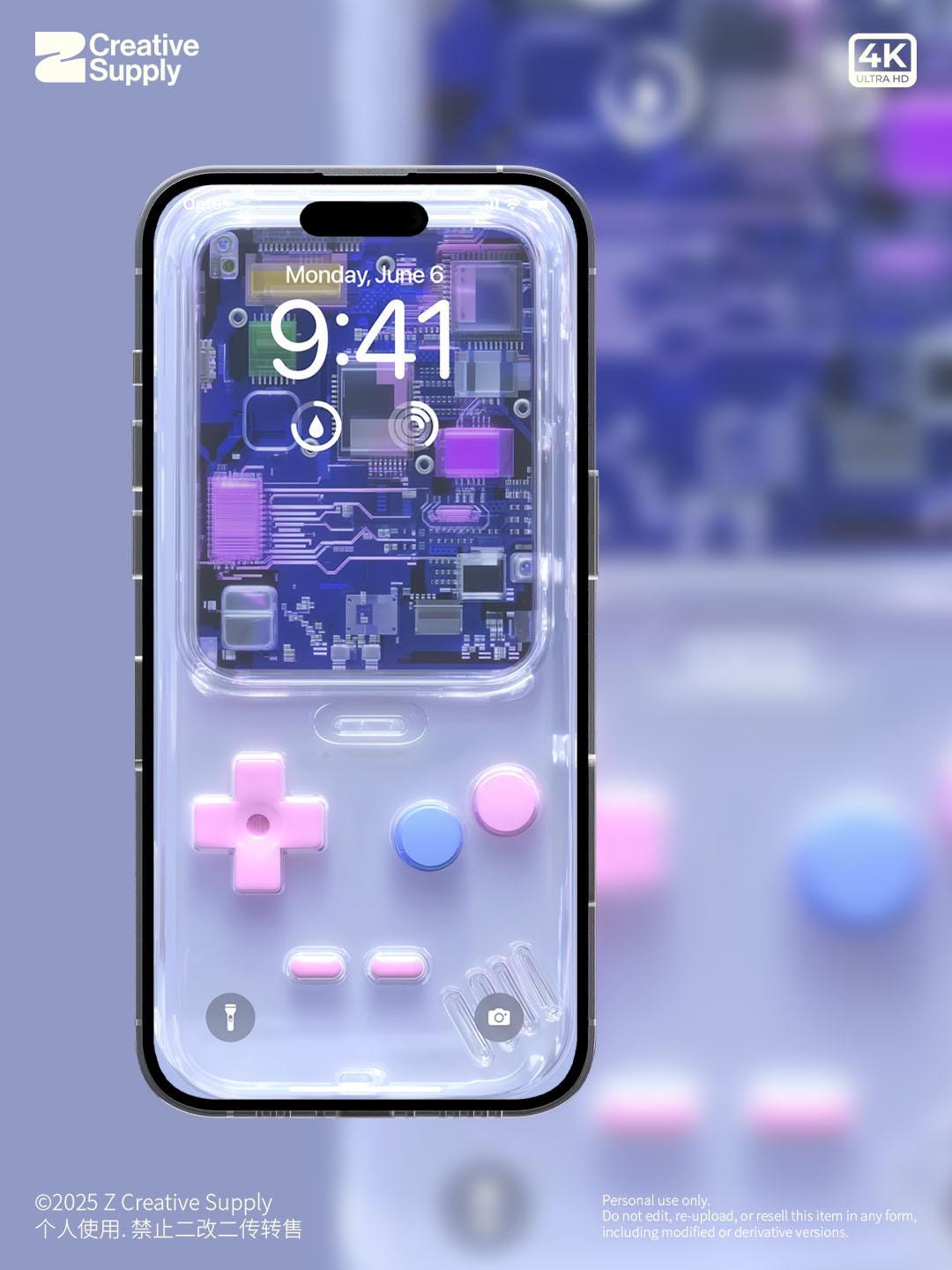 White retro Gameboy Phone Wallpaper Ultra-Realistic opaque Pink blue Y2k Digital Art for Phone screen | Cute girly gamer aesthetics