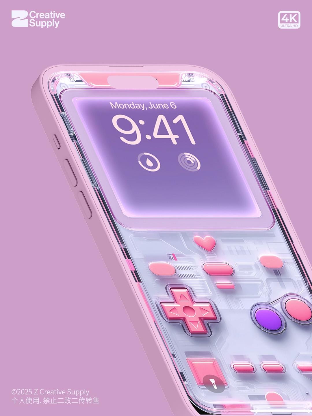 Pink Transparent Gameboy Wallpaper – Ultra-Realistic Retro lock phone screen | Pastel gamer aesthetic digital art
