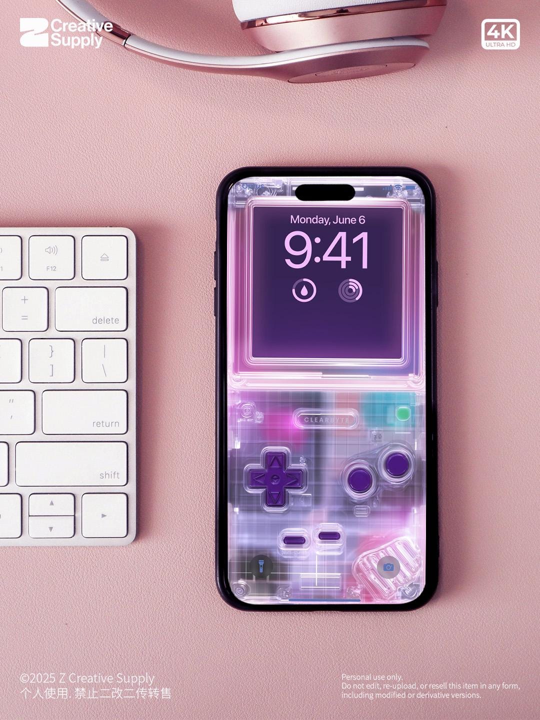 Purple Retro game console Wallpaper – Ultra-Realistic transparent Digital Art for Phone screen | Pastel  cute nostalgic gamer aesthetics
